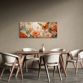 Obraz - Motýľ a kvety, olejomaľba (120x50 cm)