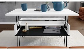 Konferenčný stôl so zdvíhacou doskou a poličkou HALIJA biela/čierna