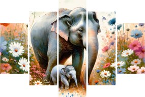 Obraz - Slonia mama, akvarel (150x105 cm)