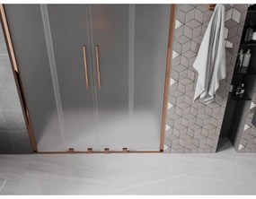 Mexen Velar Duo, posuvné sprchové dvere do otvoru 160 cm, 8mm sklo námraza, ružové zlato, 871-160-000-32-60