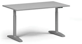 Výškovo nastaviteľný stôl OBOL, elektrický, 675-1325 mm, doska 1400x800 mm, sivá zaoblená podnož, sivá