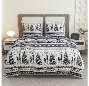 Sada mikroplyšových obliečok WINTER DEER sivé + obliečka mikroplyš SOFT 90x200 cm biele, jednolôžko