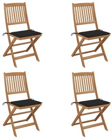 Skladacie záhradné stoličky s podložkami 4 ks akáciový masív 3064678