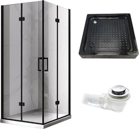 BPS-koupelny Štvorcový sprchový kút KZ08D BL 100x100 čierna/transparent + vanička SXL02C BL čierna