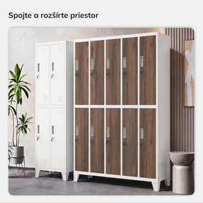 Šatňová skriňa BOZP 10-dverová biela/orech, 1360x1720x450 mm: BARTEK Eco Design