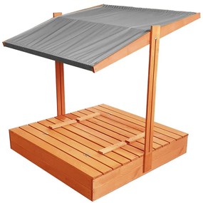 Zatvárateľné pieskovisko s lavičkami a strieškou sivej farby 120 x 120 cm
