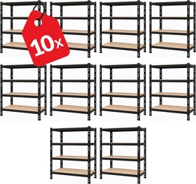 Akcia 10x Regál 180x160x50 cm profesionálny 4-policový, nosnosť 1600 kg - čierny