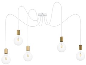Luster na lanku MIROS 5xE27/60W/230V pavúk biela/zlatá
