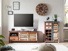 furniture-nabytek.cz - Masivní TV stolek Wakefield z recyklovaného dřeva, lakovaný, vícebarevný – 150×50×60 cm