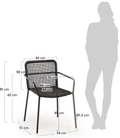 Čierna záhradná stolička s oceľovou konštrukciou Kave Home Bomer