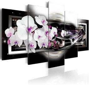 Obraz - Orchids on a black background Veľkosť: 200x100, Verzia: Na talianskom plátne