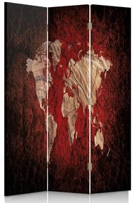 Gario Paraván Rustikálna mapa sveta v červenej farbe Rozmery: 110 x 170 cm, Prevedenie: Klasický paraván