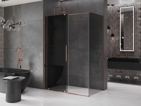 Mexen Velar, sprchový kút s posuvnými dverami 140 x 80 cm, 8mm šedé sklo, ružové zlato, 871-140-080-41-60