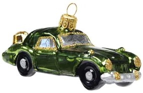 Vianočná ozdoba autíčko zelené s dvomi darčekmi