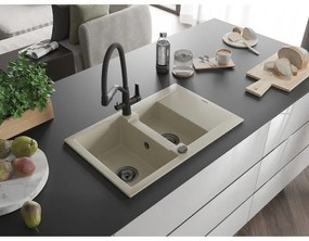Mexen Gaspar, granitový drez 737x475x177 mm, 1,5-komorový a drezová batéria Duo, béžová, 6507-69-671701-70-B