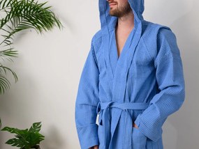 Vafľový župan s kapucňou SPAFFLE, svetlomodrý Veľkosť: XL