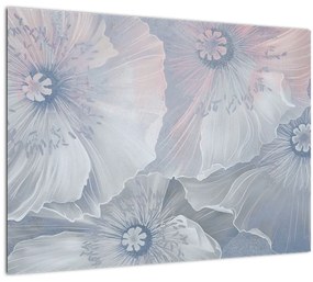Sklenený obraz - Modré kvety na stene (70x50 cm)