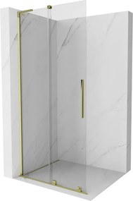 Mexen Velar L, posuvná sprchová zástena Walk-in 90 x 200 cm, 8mm číre sklo, zlatá lesklá, 871-090-003-03-50
