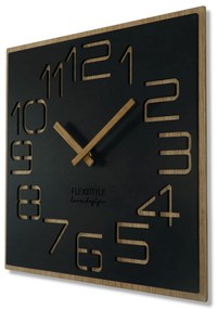 DomTextilu Dizajnové nástené hodiny v kombinácii dreva a čiernej farby 40 cm 47307