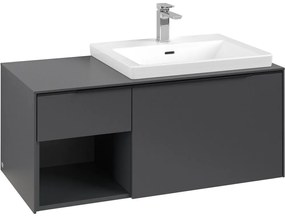 VILLEROY &amp; BOCH Subway 3.0 závesná skrinka pod umývadlo (umývadlo vpravo), 2 zásuvky + regálový prvok, s LED osvetlením, 1001 x 516 x 422,5 mm, Graphite, C571L1VR