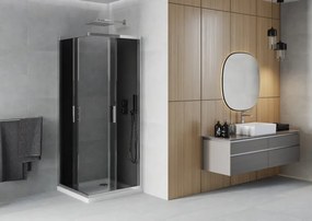 Mexen Rio, štvorcový sprchovací kút s posuvnými dverami 70(dvere) x 70(dvere) x 190 cm, 6mm šedé sklo, chrómový profil + biela sprchová vanička SLIM, 860-070-070-01-40-4010