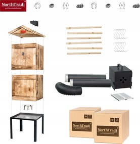 TRENDIE Udiareň XXL drevená s kovovým komínom