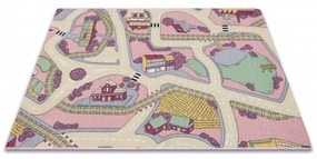 Detský koberec REBEL ROADS Playtime 63 Mesto protišmykový - ružový / béžový
