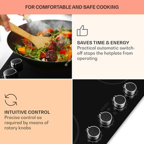 Klarstein Kochheld, indukčná varná doska, 6000 W, 4 zóny, otočné regulátory, sklo, čierna