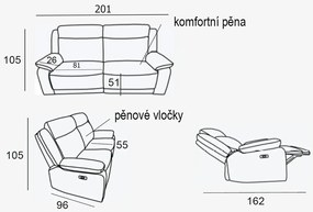 Kožená pohovka CONTINENTAL s elektrickou funkciou relax 3P, elektrické, žltá (giallo 320)