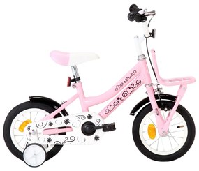 Detský bicykel s predným nosičom 12 palcový biely a ružový
