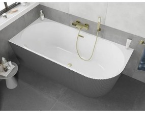 Mexen Silo, rohová voľne stojaca ryhovaná vaňa, ľavá, 150 x 75 cm, biela-šedá, zlatý matný prepad, 52891507562L-55