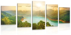 5-dielny obraz rieka uprostred zeleného lesa - 200x100