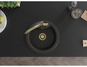 Mexen Diego, 1-komorový granitový drez 488x488x167 mm a drezová batéria Duo, čierna-zlatá metalíza, 6512-75-671701-57-G