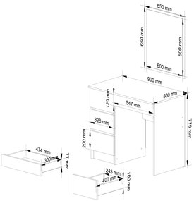 Kozmetický stolík so zrkadlom T-6 90x50 cm biely ľavý