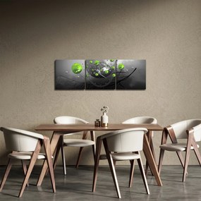 Obraz zelených abstraktných gulí (s hodinami) (90x30 cm)