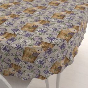Biante Dekoračný oválny obrus PML-099 Levandule s motýlikmi a srdiečkami na béžovom 100x140 cm