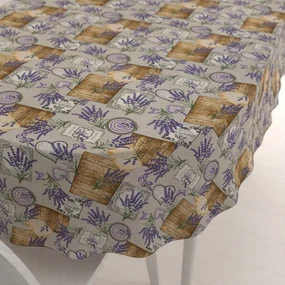 Biante Dekoračný oválny obrus PML-099 Levandule s motýlikmi a srdiečkami na béžovom 60x100 cm