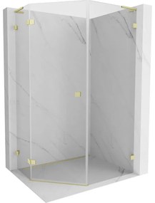 Mexen Lunar, L päťuholníkový sprchový kút naklápací doľava 90 x 100 cm, 8mm číre sklo, zlatý matný profil, 831L-090L-100P-55-00-L