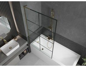 Mexen Next L, 1-krídlová vaňová zástena 100 x 150 cm, 6mm číre sklo-čierny vzor, zlatý lesklý profil, 895-100-000-03-77-50