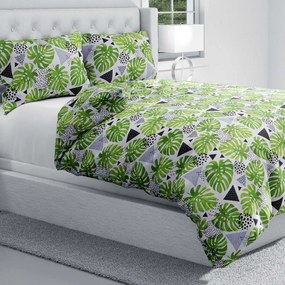 Biante Bavlnené posteľné obliečky Sandra SA-175 Zelené listy Monstera Jednolôžko 140x200 a 70x90 cm
