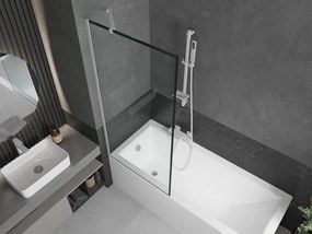 Mexen Next, vaňová zástena 1-krídlová 80 x 150 cm, fixné krídlo, 6 mm číre sklo s čiernym vzorom, biely profil, 895-080-000-00-0-20