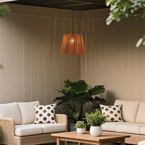 Vonkajšia závesná lampa čierna s oranžovým lanovým tienidlom IP44 - Cava Jayla