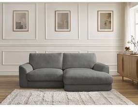 Tmavosivá rohová pohovka z textílie buklé (pravý roh/s leňoškou) Leonore – Bobochic Paris