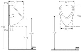 Isvea - Pisoár s horným prívodom, keramika/biela