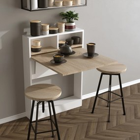 Sklápací jedálenský stôl Brackie (pre 2 osoby) (Biela + Natural). Akcia -19%. Vlastná spoľahlivá doprava až k Vám domov. 1071879