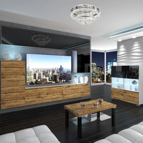 Obývacia stena Belini Premium Full Version čierny lesk / dub wotan + LED osvetlenie Nexum 137