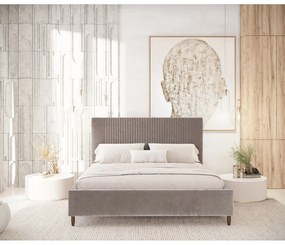 Béžová čalúnená dvojlôžková posteľ s úložným priestorom s roštom 140x200 cm Etero – Maison de Rêve