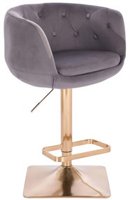 LuxuryForm Barová stolička MONTANA VELUR na zlatej hranatej podstave - šedá