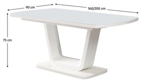 Tempo Kondela Jedálenský rozkladací stôl, biely lesk, 160-200x90 cm, OLAV