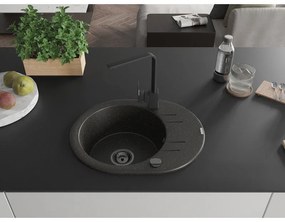Mexen Kevin, drez granitový 586x458x190 mm, 1-komorový a čierna matná batéria Rita, čierna - zlatá metalíza, 6517-75-670300-70-B